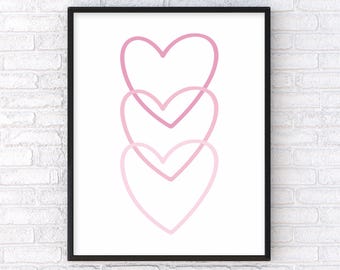 Pink Preppy Hearts Poster, Love Print Wall Art, Trendy Poster for Room Decor, Pink Hearts Wall Art, Nursery Decor