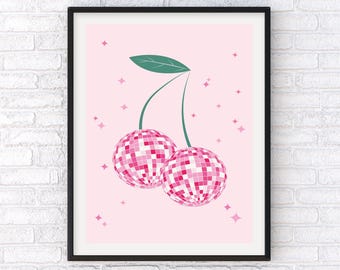 Disco Cherry Print: Funky Retro Wall Art Poster