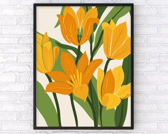 Modern Yellow Azalea Print Poster, French Country Decor, Floral Botanical Wall Art, Flower Art, Flower Poster for Wall