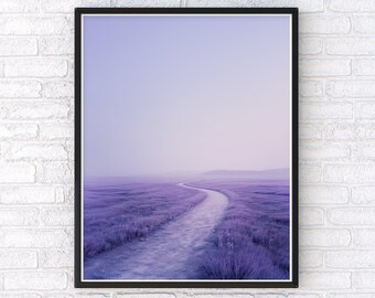 Póster de paisaje de campo de lavanda: arte mural de estilo campestre francés