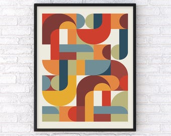Impresión de arte mural geométrico abstracto: póster de estilo retro moderno de mediados de siglo
