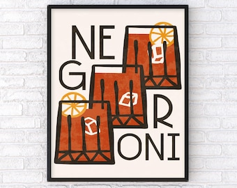 Negroni Cocktail Wall Art – Vintage Bar Cart Print, Minimalist Home Decor
