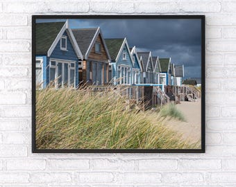 Mudeford Beach Huts Photography Print, Dorset Coastal Wall Art, British Seaside Decor