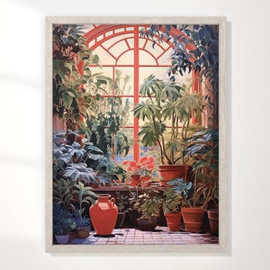 Cálido cartel impreso de arte botánico, plantas de mediados de siglo, decoración interior vintage, acogedor y sereno, cartel de arte de pared inspirado en la naturaleza