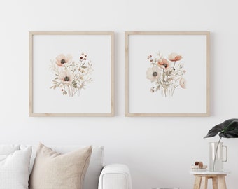 Poppies Framed Art Prints Set of 2 vintage flower wall art