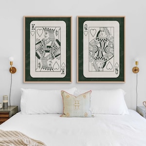 King and Queen Playing Card Canvas Art Set: Mid-Century Modern Wall Decor