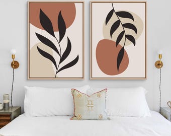 Boho Abstract Framed Canvas Print Set: Mid-Century Modern Wall Art