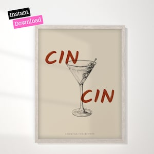 Cin Cin Cocktail Print: Retro Bar Cart Art (Digital Download)