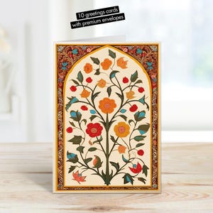 Pak met 10 wenskaarten traditionele islamitische bloemsierkunst, levendige islamitische ontwerpkunst, uniek moslimcadeau, wenskaarten met enveloppen