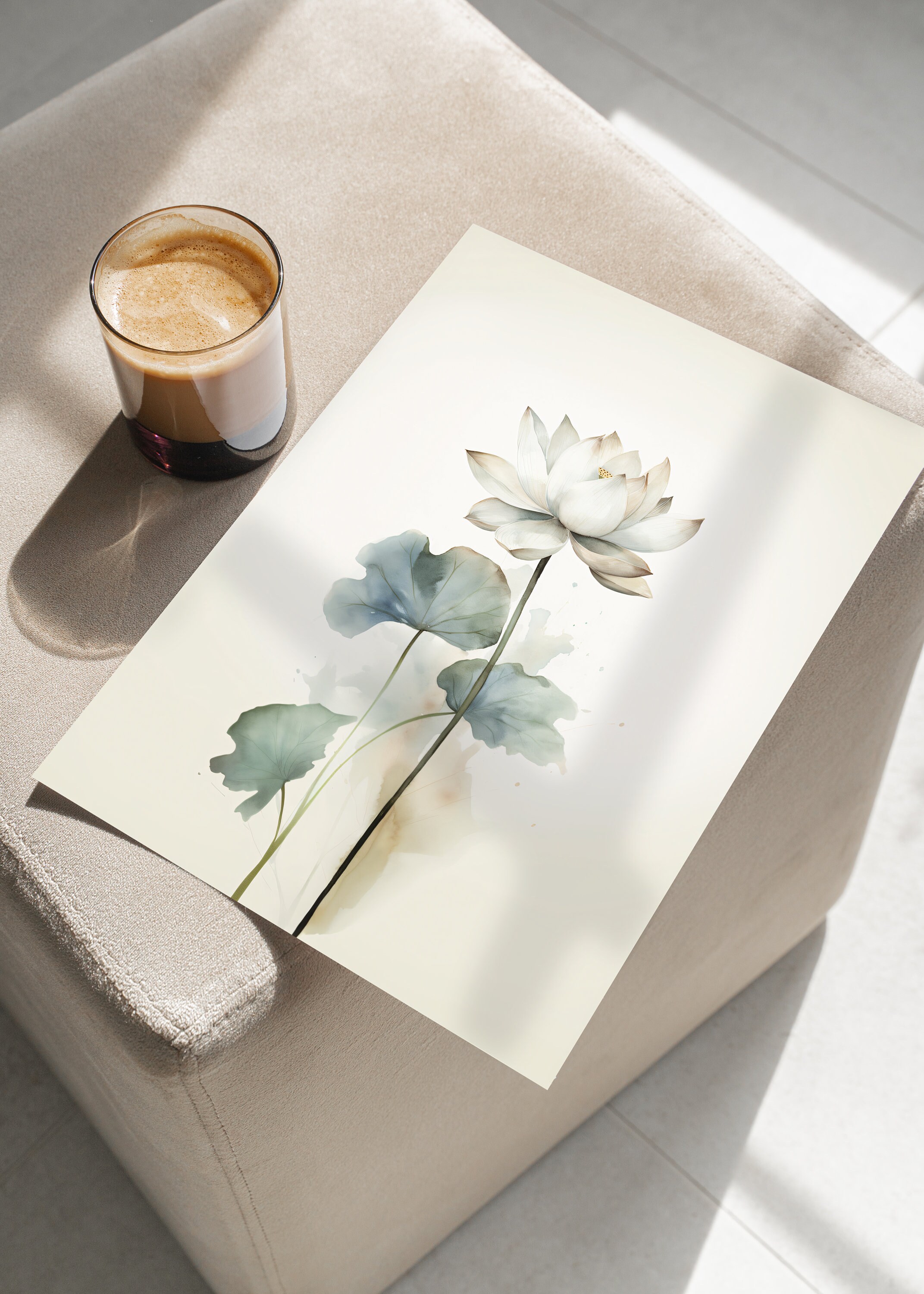 Watercolour Lotus Flower Wall Art Poster - Botanical Artwork for a ...