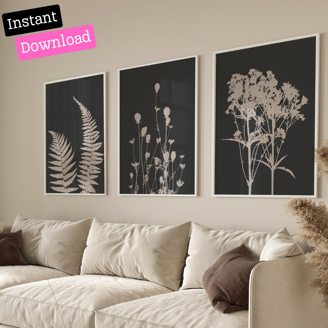 Neutral Botanical Print Set: Minimalist Fern & Wildflower Art (digital ...