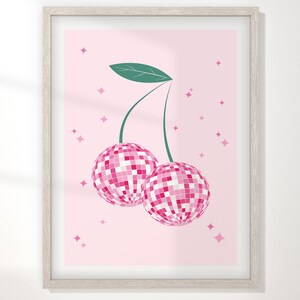 Disco Cherry Print, 50 x 70 cm, A2, A3, Funky Wall Art, Eklektyczny, Kolorowy, Plakat w Stylu Retro do Salonu i Sypialni