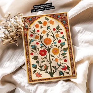 Wenskaarten traditionele islamitische bloemsierkunst, levendige islamitische ontwerpkunst, uniek moslimcadeau, pakket van 10 wenskaarten met enveloppen