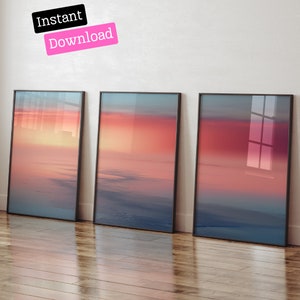 Ocean Sunset Prints 3er Set, Landschaftswandkunst, Poster, gerahmte Wandkunstdruck