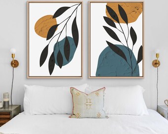 Botanical Abstract Framed Canvas Art Set: Boho Scandi Wall Decor