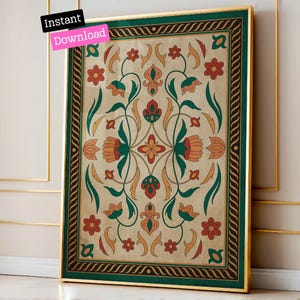 Islamic Floral Art Print: Arabic Calligraphy, Geometric Design (Digital Download)