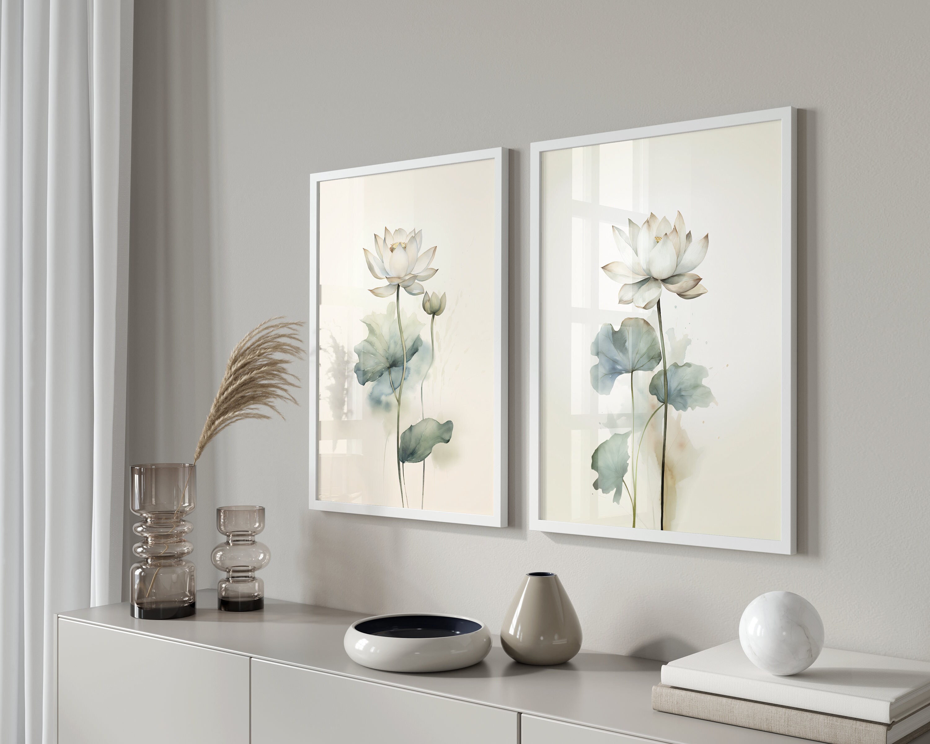 Lotus Flower 2 Piece Wall Art Prints, DOWNLOADABLE Wall ART for a Zen