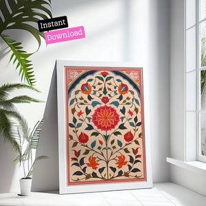 Islamic Floral Art Print: Arabic Calligraphy, Geometric Design (Digital Download