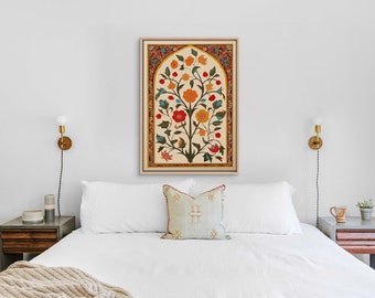 Framed Islamic Floral Canvas Art: Arabic Calligraphy, Geometric Design