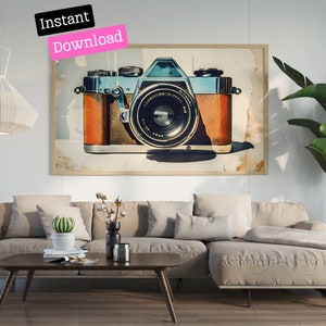 Vintage Camera Art Print - Retro Photography Digital Download - Minimalist Scandinavian Home & Office Decor