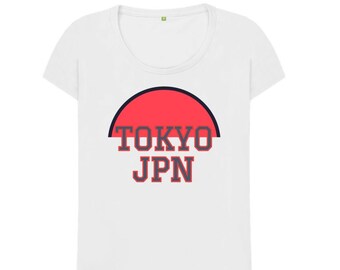 Tokyo Japan T-Shirt Damen U-Ausschnitt Bio-Baumwolle Nachhaltige Print On Demand Japan Top