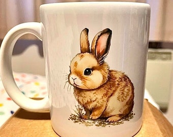 Super mignon lapin lapin Art qualité tasse en céramique grande poignée lapin tasse lapin tasse à café tasse lapin illustration anniversaire cadeau idée tasse à thé