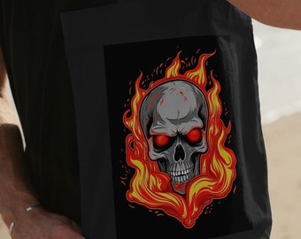 Fire Skull Tote Bag High Quality Print On Premium Organic Cotton Skull Bag Skull Print Skull Gift