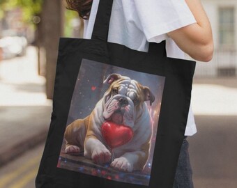 Borsa tote con palloncino a forma di bulldog inglese in cotone organico Borsa Bulldog con stampa sostenibile su richiesta