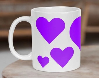 Purple Heart Mug Ceramic Large Handle Cup Hearts Cup High Quality Print on Demand Purple Mug Vegan Mug Eco Friendly Mug new house gift