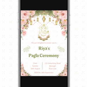 アニメーション化されたインドの結婚式婚約パグラセレモニー招待状Canva編集可能なGIF