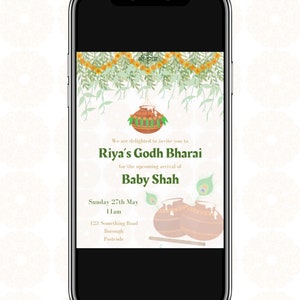 Animated Indian Baby Shower Invitation GIF Short Video Khoro Godh Bharai Editable Link Krishna Canva