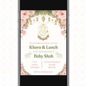 Animierte indische Babyparty-Einladung GIF Short Video Blumen Khoro Godh Bharai Bearbeitbarer Link Canva