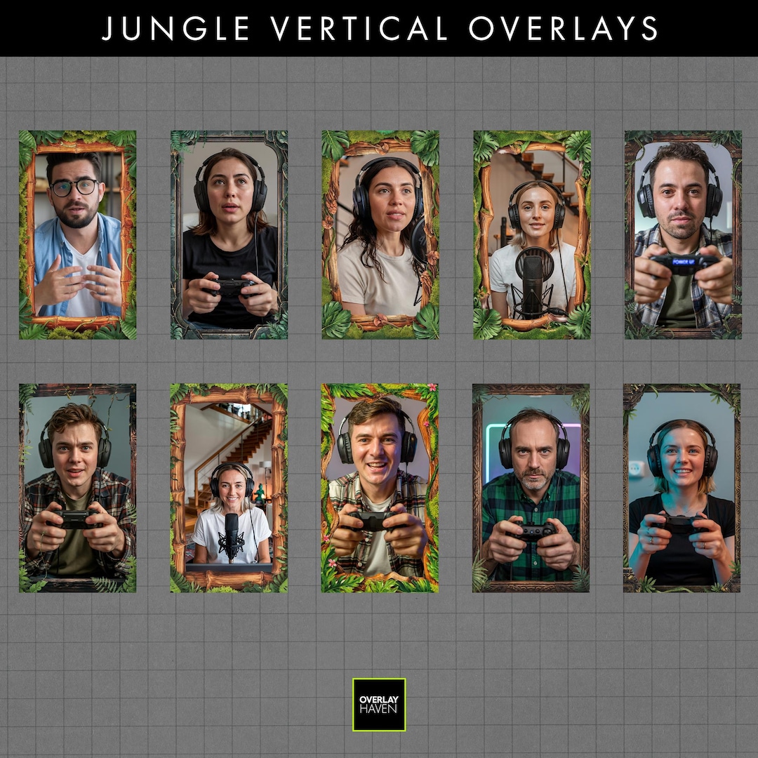 10 Jungle Vertical Overlays | Tropical Bamboo Webcam Overlay Pack ...