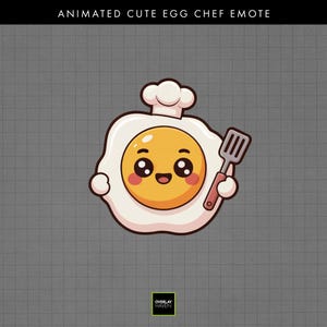 Animated Cute Egg Chef Emote for Twitch & Discord – Happy Cooking Emote with Spatula – Kawaii Streamer Overlay PNG