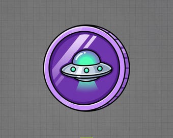 Purple UFO Channel Points Icon | Alien UFO Twitch Streamer Emote | Sci-Fi Funny Coin Badge PNG