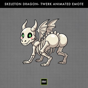 Skeleton Dragon Twerk Emote | Funny Dragon Halloween Animated Twitch Emote | Cute Kawaii Dancing Streamer Sub Emote | Discord Kick GIF