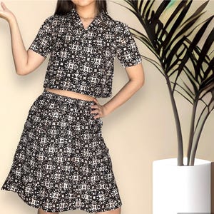 Hand-Printed Batik Two-Piece Set – Cute Crop Top & Pocket Skirt | XS–XL