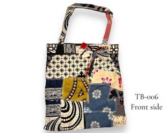 Patchwork Tote Bag, Unique Upcycled Fabric Shoulder Bag
