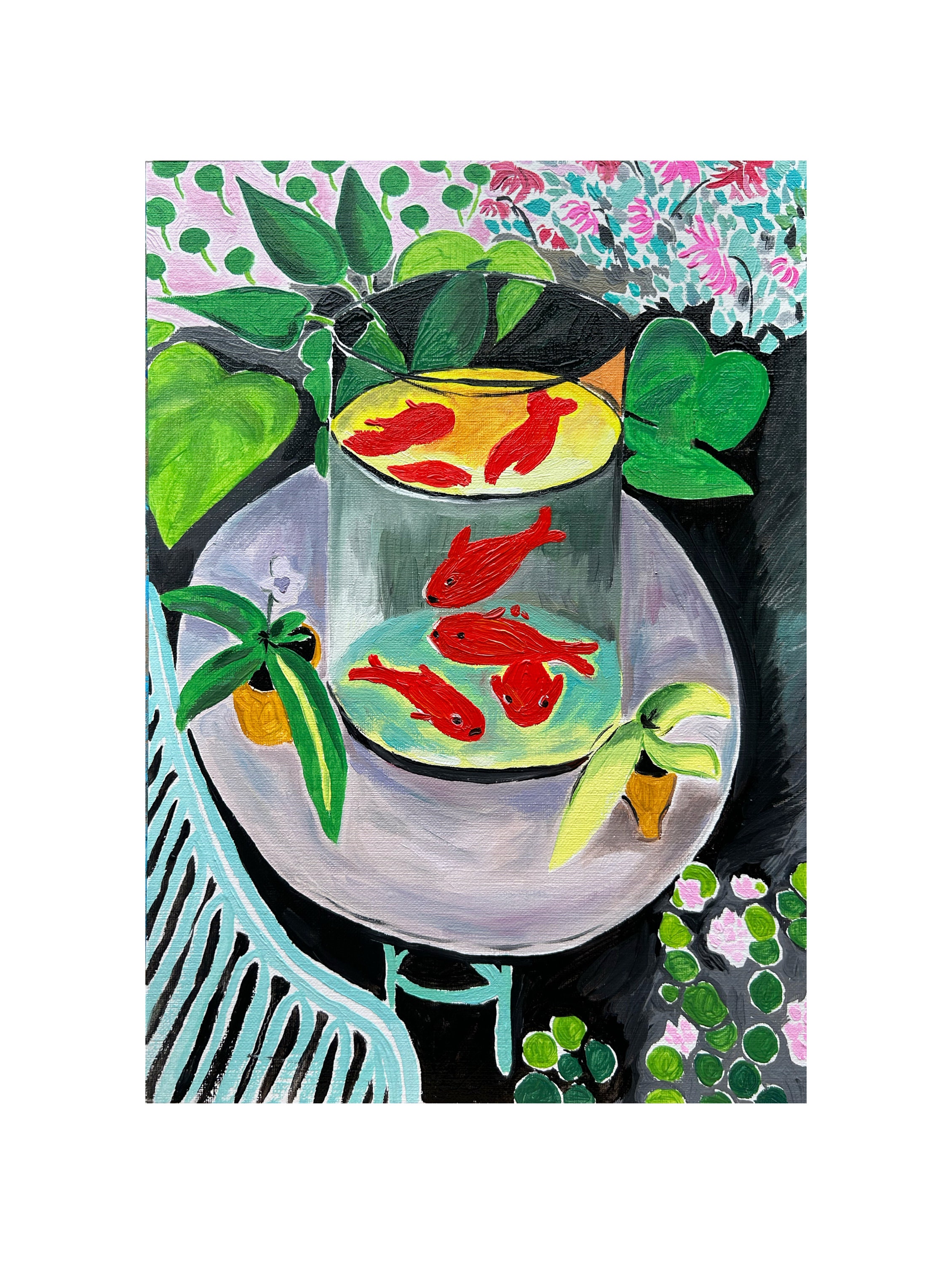 Matisse Wall Art | Goldfish Wall Art| Hand Painted| Matisse Red