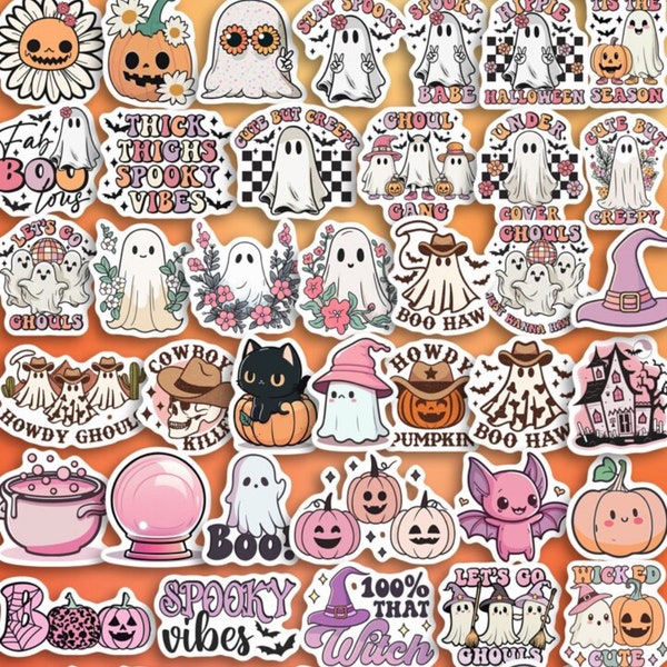 Cute Halloween Ghost Stickers | Waterproof Vinyl Stickers | Pink Girly Decorating Stickers for Bottled Water, Phone, Kindle, Journaling