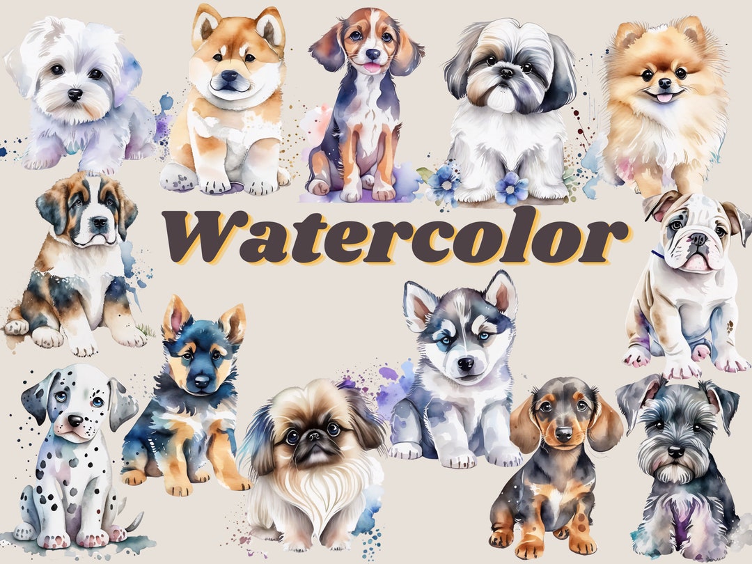 Watercolor Adorable Cute Dogs Clipart Bundle Commercial Use - Etsy