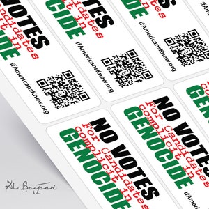 NO VOTOS por Genocidio / Stand con PALESTINA 16 64 Paquete de pegatinas / Etiquetas de Protesta de Alto el Fuego / Libertad Justicia para Gaza / Fin de la Ocupación imagen 1