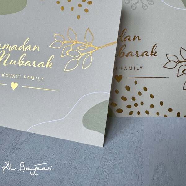 Ramadan Mubarak Greeting Card, Personalized, Gold Foil, Gift Bag, Party Favor, Olive, Sage Green, Blush,  Taupe, Eid Gift, Iftar Thank you