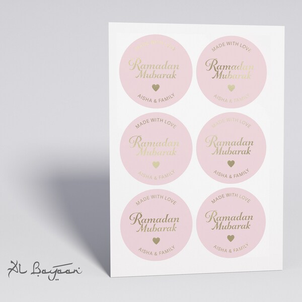 Ramadan Gift Stickers "Made with Love" for Sweets, Gifts, Gold, Silver Foil Eid Mubarak, Iftar Party Favor Sage, Blush, Blue, Ramadan Kareem