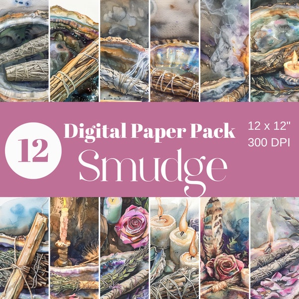 Smudge, Sage, Palo Santo, Roses, Watercolor, New Age, Metaphysical, Composition, Digital Paper, Scrapbook Paper, Sublimation, Commercial