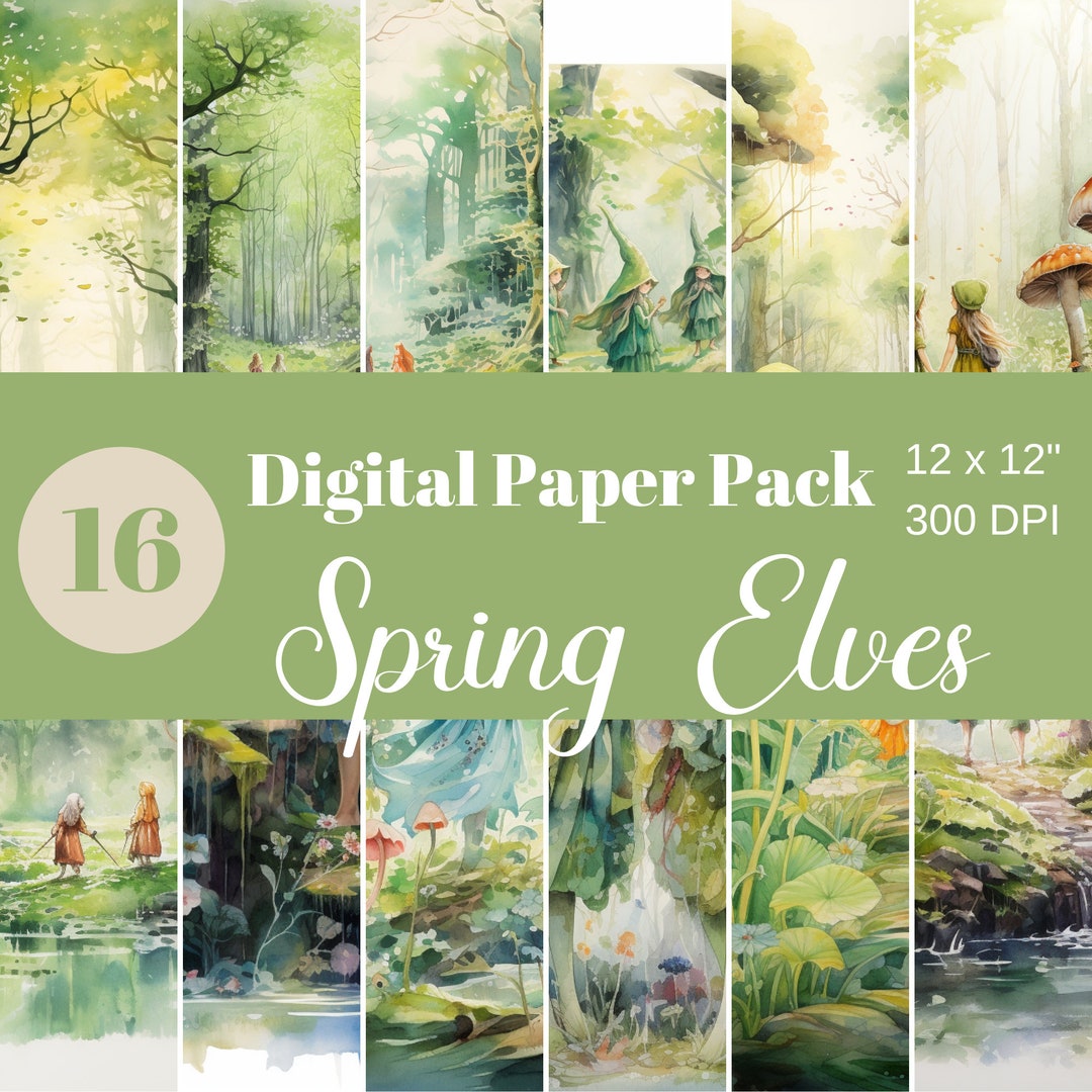 Elven Spring Spring Elves, Elven Forest in the Spring, Digital Paper, Scrapbook ...