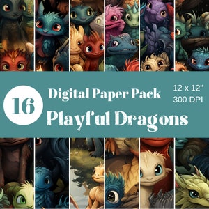 Playful Dragons, Digital Paper, Scrapbook Paper, Sublimation, Seamless Paper, Repeating Paper, Commercial
