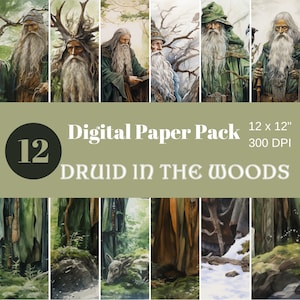 Druid in the Forest, Digital Paper, Scrapbook Paper, Sublimation, Commercial