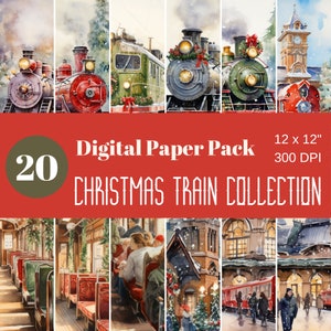 Coleção encantadora de trens de Natal, papel digital, papel para scrapbook, sublimação, comercial