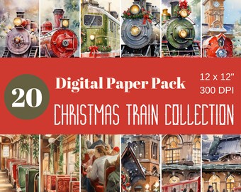 Zauberhafte Weihnachts-Zug-Kollektion, Digitales Papier, Scrapbook-Papier, Sublimation, Werbung